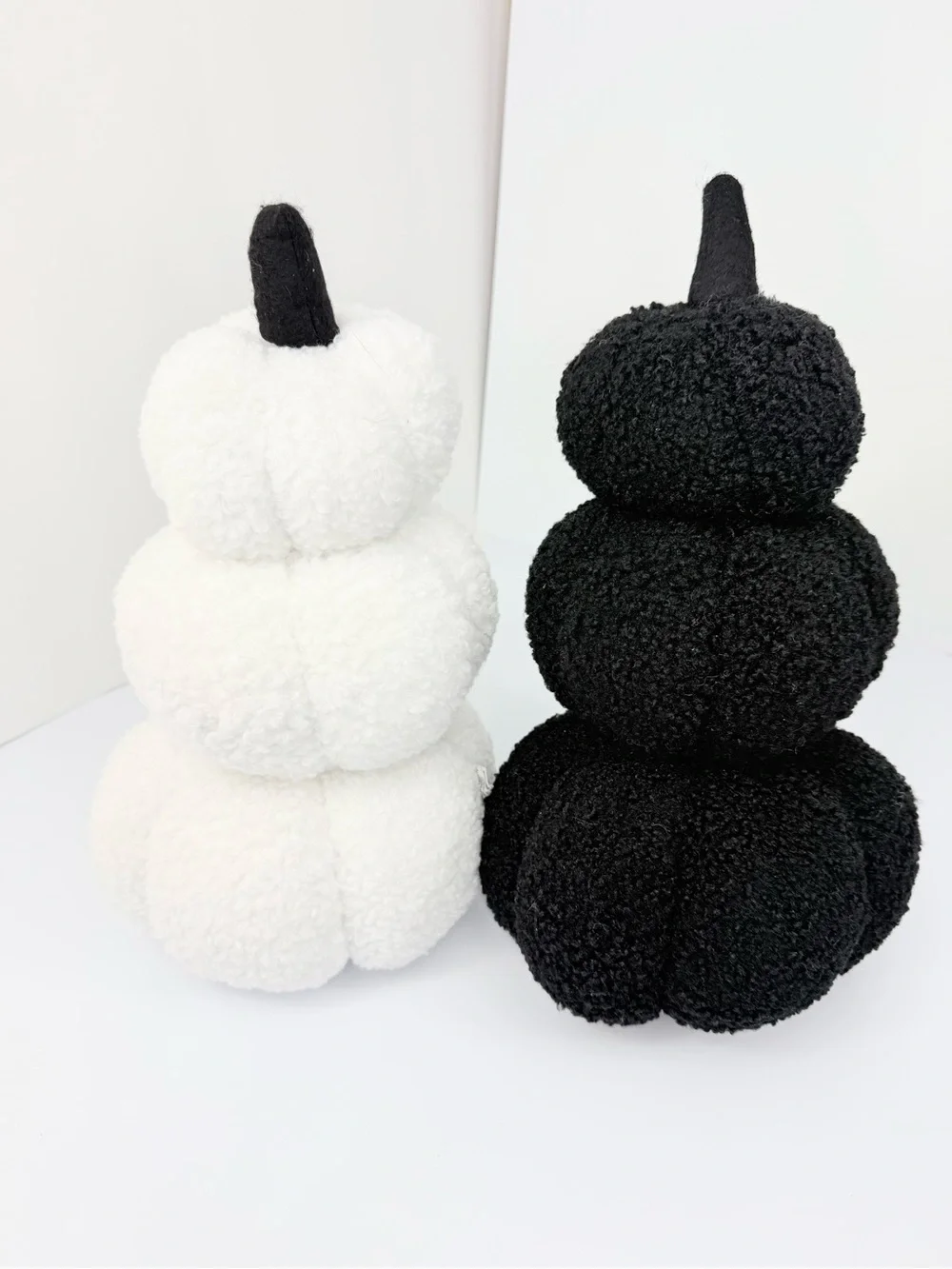 Halloween Stacked Pumpkin Pillow Decor in Black White Soft Boucle Sherpa Fabric